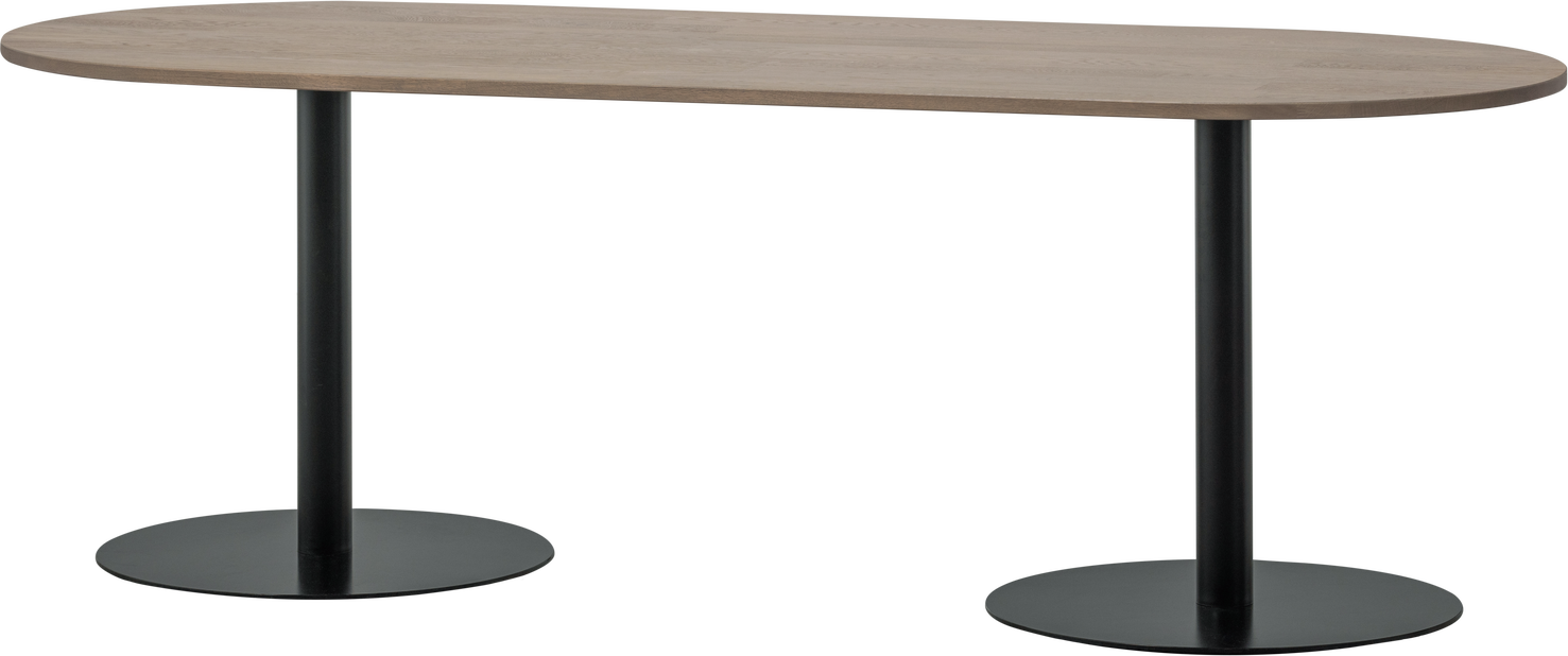 Spisebord WOOOD Tablo ovalt i egetræ, pebble grey, limede egetræslister, sort metalben, L220ÃB90 cm, FSC mix-certificeret